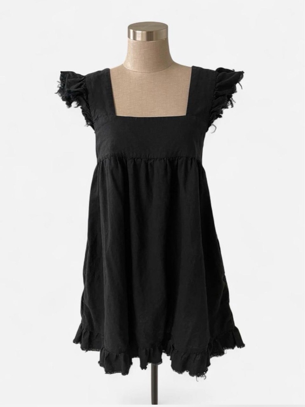 Aerie black frayed babydoll dress